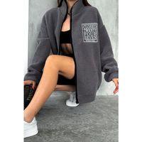 Closed Nakışlı Polar Ceket Füme