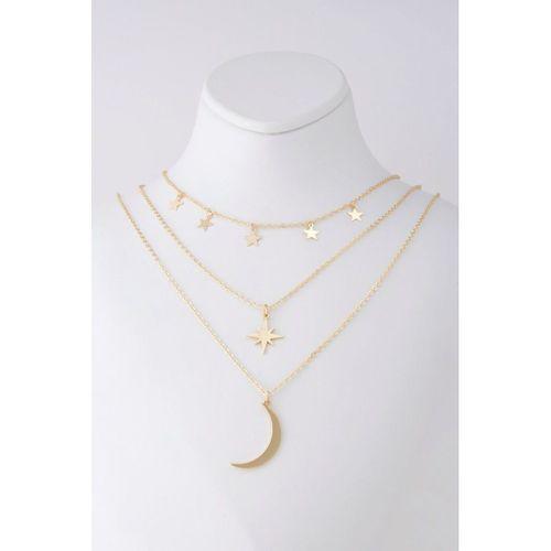 Altın Renk Kutup Yıldızı Ve Hilal Figürlü Çok Katmanlı Kombin Kolye