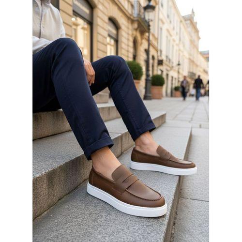 BA0580 Bağcıksız Kuşaklı Yüksek Taban Taba Cilt Erkek Ayakkabı