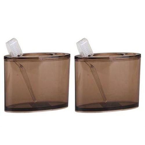 2 Adet Diş Fırçalık Oval Kahverengi Akrilik 13X5X10Cm Banyo Seti