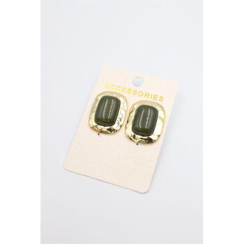 Taşlı Metal Küpe - Yeşil