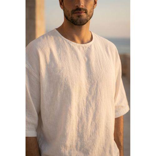 Castiel Bisiklet Yaka Fakir Kol Oversize Kısa Kol T-shirt - Beyaz