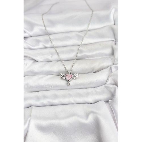 316L Çelik Zincir Gümüş Renk Kanatlı Kalp Model Zirkon Taşlı Kadın Kolye