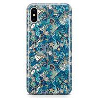 Apple iPhone X Kılıf Doodle Gemi Turları Arka Kapak Koruma Desenli Full Koruyucu