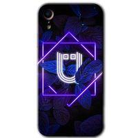 MRCİLETİSİM iPhone XR Kılıf Baskılı Kapak - Dark Neon Yaprak Ü Harfi +Tam Ekran Koruyucu