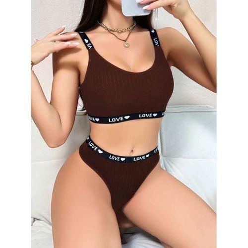 Kadın Kahverengi Love Yazılı Mayo Bikini