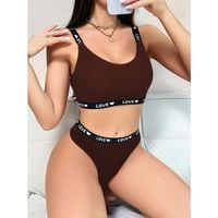 Kadın Kahverengi Love Yazılı Mayo Bikini