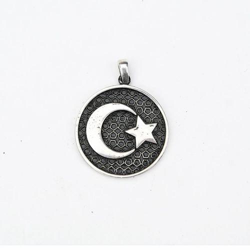 Gümüş Ayyıldız Kabartma Model Erkek Kolye