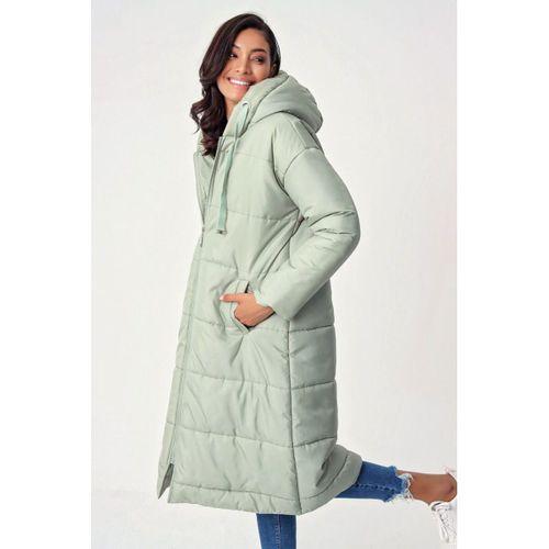 5120 Kapşonlu Uzun Şişme Mont - Mint