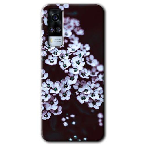 Vivo Y51 Kılıf HD Desen Baskılı Arka Kapak - Beyaz Çiçek + Kırılmaz Cam