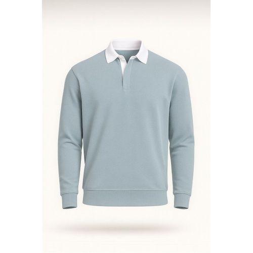 Polo Yaka Selanik Örme Kumaş Erkek Sweatshirt - Soğuk Mavi