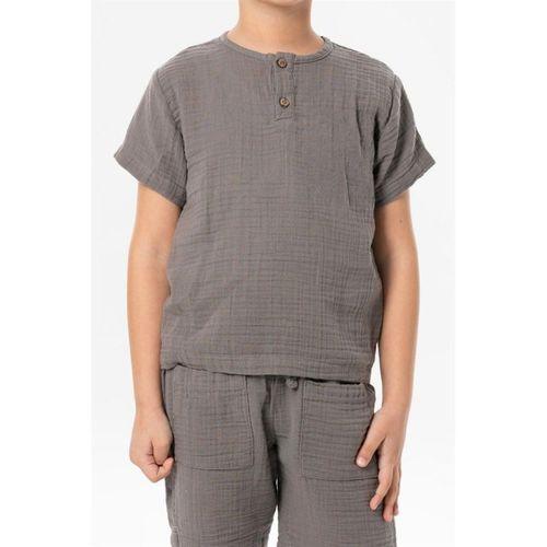 Kısa Kol Batı Yazlık Müslin Erkek Çocuk Tshirt Gri Gri