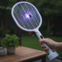 Usb Şarjlı Standlı Şarj Göstergeli Uv Işıklı Beyaz Sinek Öldürme Raketi