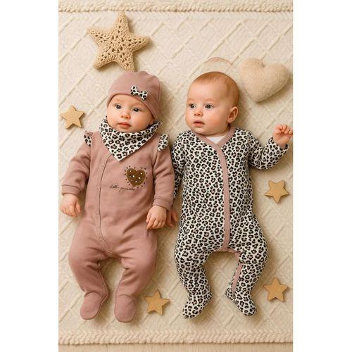 Leopar Desenli Kız Bebek 4'lü Tulum Seti