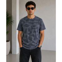 Erkek Batik Desenli Tişört Bisiklet Yaka Kısa Kol Regular Fit T-shirt - Füme