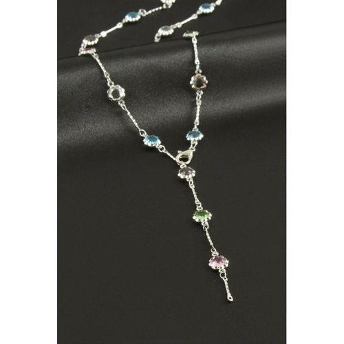 Çiçek Zirkon Taşlı Çelik Y Kolye