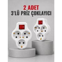 Direkt Duvar Prizine Takılan 3’lü Priz Adaptörü Anahtarlı Priz Çoklayıcı 2 Adet