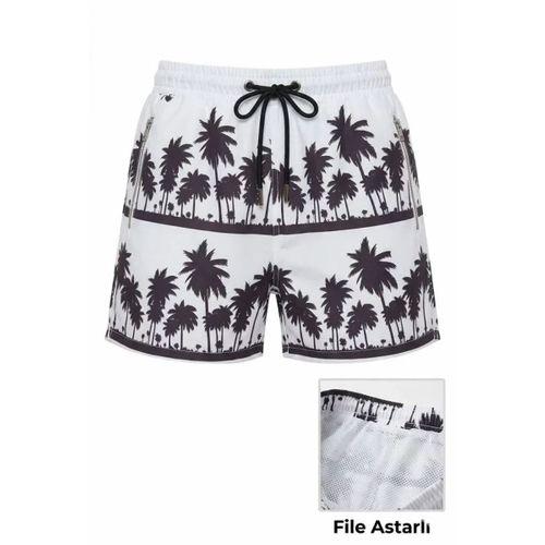 Deniz Şortu Fermuarlı Cepli File Astarlı Hızlı Kuruyan Premium - Beyaz