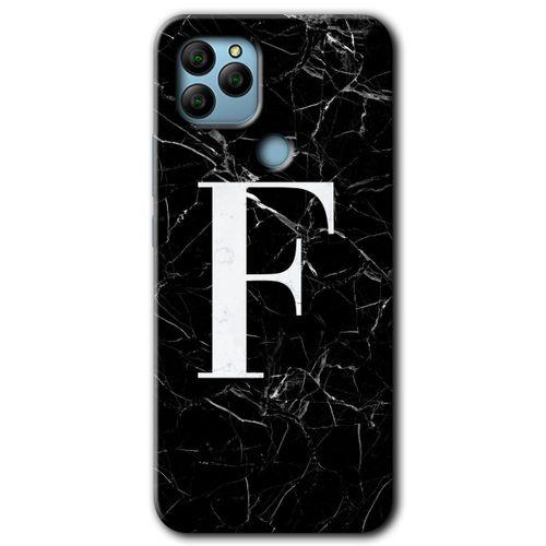 General Mobile GM 22 Plus HD Baskılı Kılıf + 9D Tam Ekran Koruyucu - Siyah Mermer Desenli F Harfi