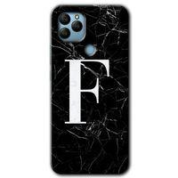 General Mobile GM 22 Plus HD Baskılı Kılıf + 9D Tam Ekran Koruyucu - Siyah Mermer Desenli F Harfi