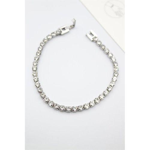 Taşlı Su Yolu Çelik Bileklik - Gümüş