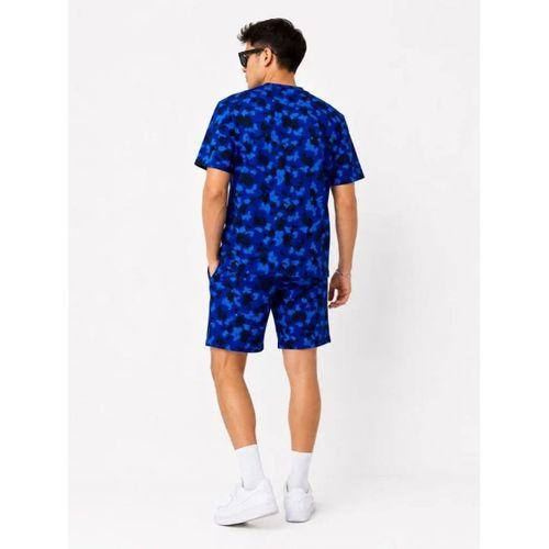 Erkek Oversize Kalıp Pubg Bape X Shark Nakışlı Cepli Şort Takım - Mavi