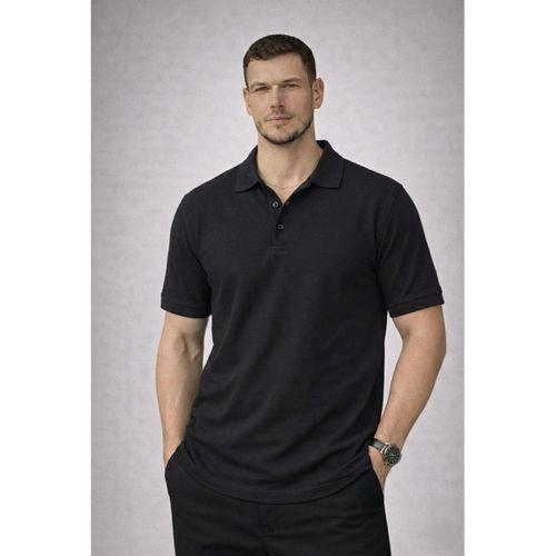 Orlando Polo Yaka Pike Kumaş Relaxed Fit Basic Düğmeli Relaxed Fit Erkek T-Shirt - Siyah