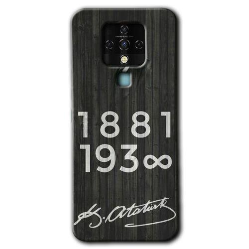 Tecno Camon 16 HD Baskılı Kılıf + 9D Tam Ekran Koruyucu - Atatürk Ahşap İmza