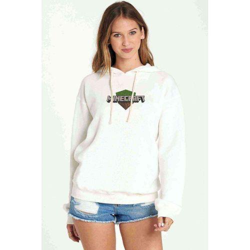 Mine Craft Baskılı Beyaz Kadın Kapşonlu Sweatshirt