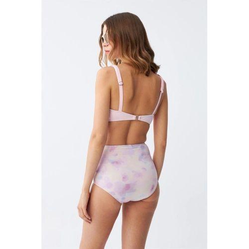 Kadın Pembe Pedli Üst Ve Pastel Desenli Yüksek Bel Bikini Takımı