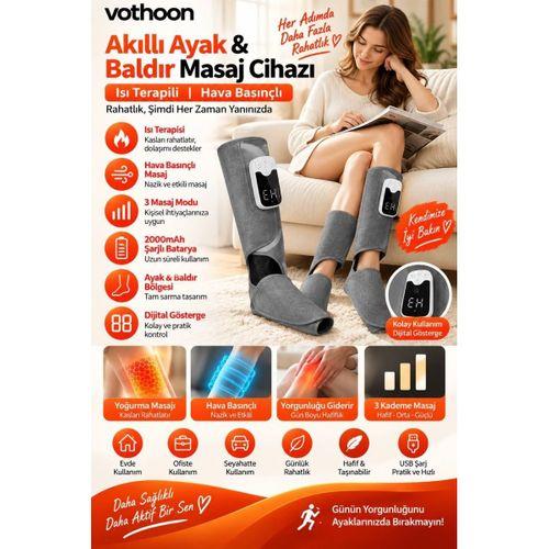 Akıllı Ayak Ve Baldır Masaj Cihazı Isı Terapili Hava Basınçlı 3 Kademeli Masaj Şarjlı Bacak Masaj Aleti