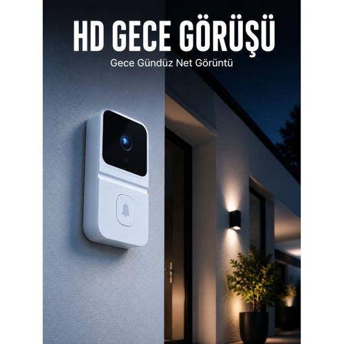 Beyaz Akıllı Güvenlik Kapı Zili | Telefon Kontrollü Wi-fi Görüntülü Kapı Zili