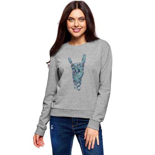 Zombie Rock Baskılı Gri Kadın Sweatshirt
