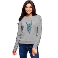 Zombie Rock Baskılı Gri Kadın Sweatshirt