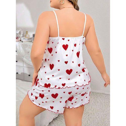 Büyük Beden Kalp Desen Pamuklu Şortlu Pijama Takımı