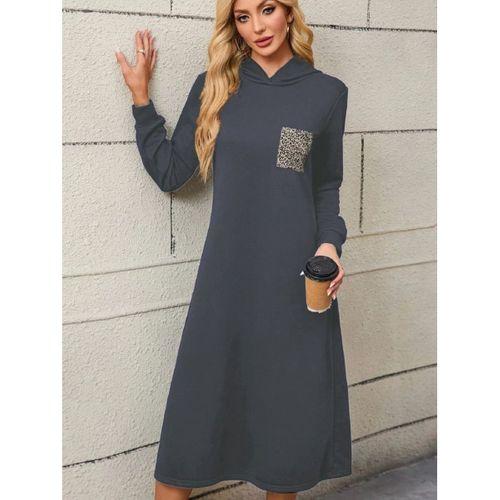 Kadın Uzun Kollu Kapşonlu Cep Detaylı Viskon Iki Iplik Maxi Elbise