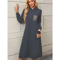 Kadın Uzun Kollu Kapşonlu Cep Detaylı Viskon Iki Iplik Maxi Elbise