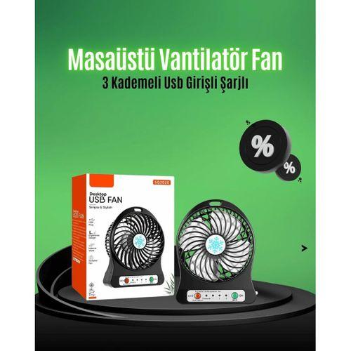 Mini Usb Fan – Şarj Edilebilir, Işıklı, 3 Kademe, Taşınabilir Masaüstü Vantilatör
