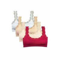 4 Adet Dantel Nakış İşlemeli Pedli Bambu Kadın Büstiyer Set