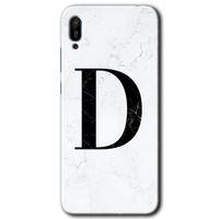 MRCİLETİSİM Huawei Y6 2019 Kılıf HD Desen Baskılı Arka Kapak + Temperli Cam - Beyaz Mermer Desenli D Harfi