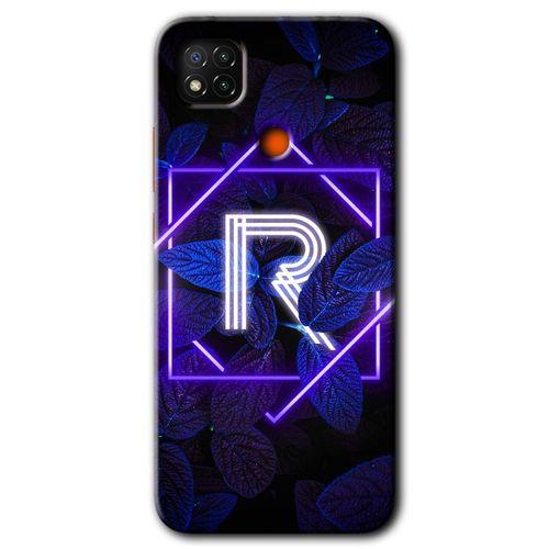 Xiaomi Redmi 9c Kılıf HD Desen Baskılı Arka Kapak + Temperli Cam - Dark Neon Yaprak R Harfi