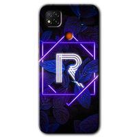 Xiaomi Redmi 9c Kılıf HD Desen Baskılı Arka Kapak + Temperli Cam - Dark Neon Yaprak R Harfi