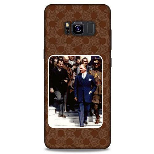Samsung Galaxy S8 Kılıf Atatürk (23) Ultra Koruma Kılıfı Kahve Yuvarlak