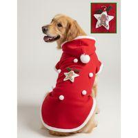 White Star Kırmızı Yılbaşı Köpek Kıyafeti | Noel Baba Kapüşonlu Polar Sweatshirt | Orta ve Büyük Irklar İçin