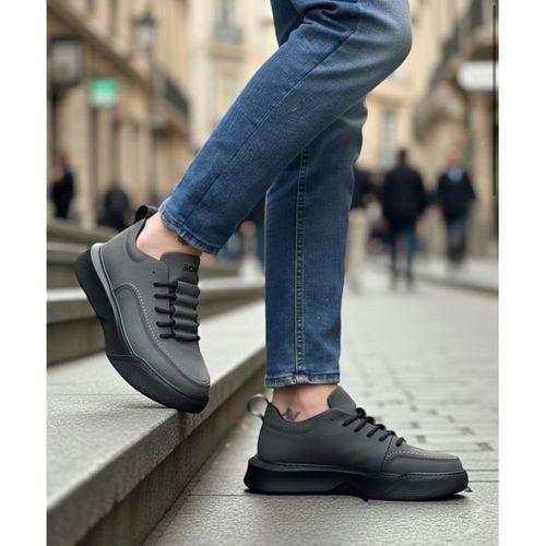 BA0332 Merdiven Desen Bağcıklı Erkek Yüksek Taban Füme Cilt Spor Ayakkabı