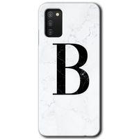 Samsung Galaxy A02s Kılıf Baskılı Kapak - Beyaz Mermer Desenli B Harfi +Tam Ekran Koruyucu