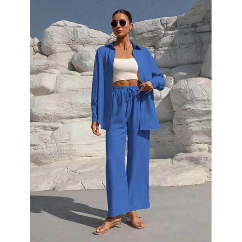 Kadın Uzun Kollu önü Açık Dokuma Ceket Ve Pantolon Ikili Takım