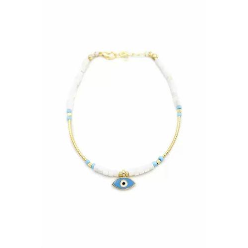 Boncuklu Göz Halhal - Beyaz