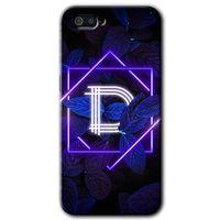 Realme C2 Kılıf HD Desen Baskılı Arka Kapak - Dark Neon Yaprak D Harfi + Kırılmaz Cam