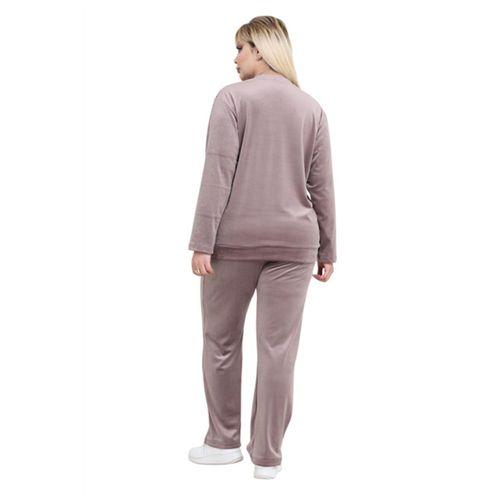 Melsay Butik Parlak Kadife Vizon Yarım Garni Taşlı Kadın Eşofman Takımı